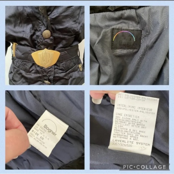 CHIC VINTAGE 1990s BOGNER LADIES SKI JACKET BLACK GOLD BELTED w/ HEADBAND 10 EUC - Picture 10 of 12